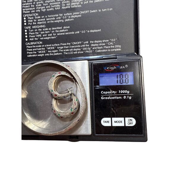 Vintage Sterling Silver Textured Bangle Bracelet & Matching Hoop Earrings With M - Picture 2 of 11